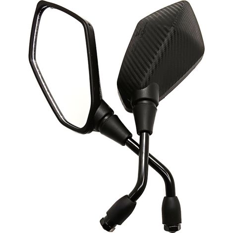 2 rétroviseurs universels, tige filetée M10, miroir aluminium noir 150 x 83 mm, finition carbone mat, pour moto scooter vélo trottinette (1/5)