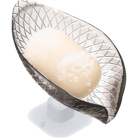 Porte-savon noir transparent – Porte-savon avec ventouse rangement de savon de douche pour éviers, porte-savon en forme de feuille pour brosses, supports et distributeurs (1/5)