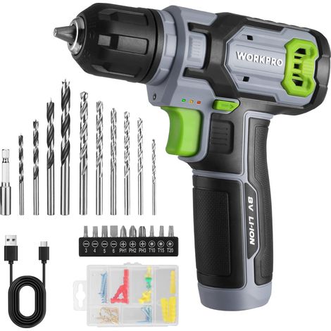 Perceuse Visseuse Sans Fil 8V, Kit 53 Pièces, Mandrin 10mm (1/5)