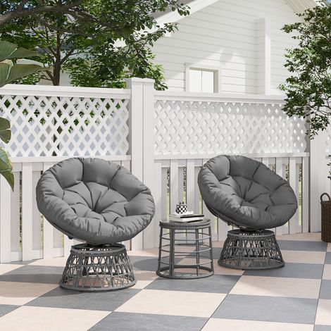Extérieur Ensemble salon de jardin 3 pièces avec 2 fauteuils san pivotant et 1 tables basse ronde polyester résine tressée ManBo