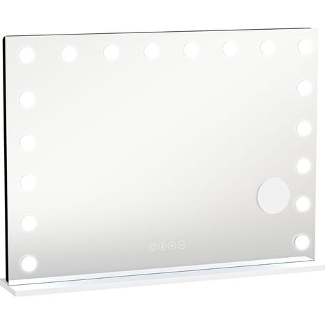 Specchio da Trucco Hollywood con 18 LED Dimmerabili, 10x Ingrandimento, Bluetooth e Luci RGB, Bianco 80x60 cm (1/5)