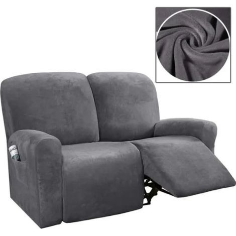 Housse de canapé,Housses de causeuse inclinable 6 pièces Housses de canapé inclinable en velours extensible-Gris