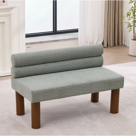 Panca moderna minimalista 117x59x29 cm, senza braccioli, multifunzione, telaio in legno, bouclé verde salvia (1/5)