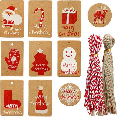 100Pcs Étiquettes en papier Kraft,corde suspendue pour étiquette d'emballage de cadeaux de Noël