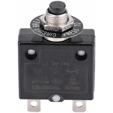 5A Circuit Breaker, Optional Thermal Switch with Reset, 125-250VAC, 50VDC, Overcurrent Protection, Push Button Circuit Breaker (1/5)