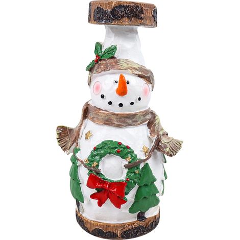 Support À Bougie En Résine - Santa Et Bonhomme De Neige - Pour Bougie Pilier Ou Théière - Décoration De Table De Noël - Lot De 2 (1/4)