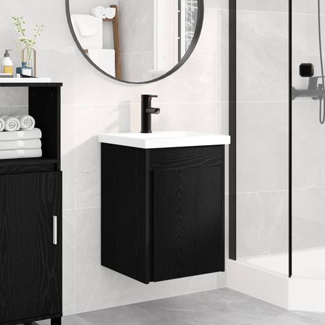 vidaXL Mobile bagno con rubinetto Rovere Nero 42 x 40 x 74,5 cm
