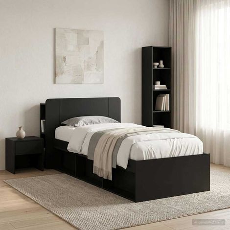 Tête de lit avec rangement, meuble en bois d’ingénierie noir, forme U, 119,5 x 18,5 x 80 cm - PANGIVO (1/5)