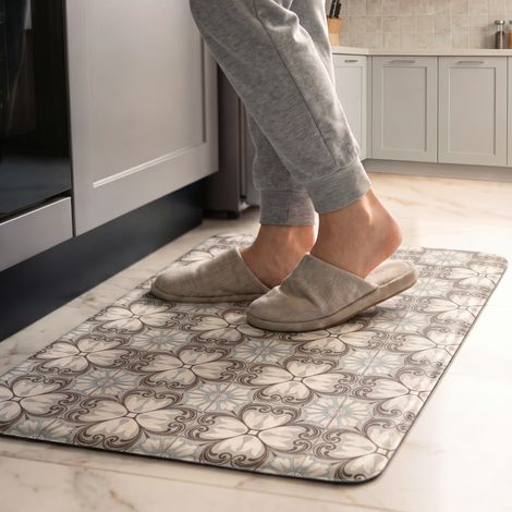 Kitchen floor mat, oil-proof and waterproof, thickened and enlarged PVC absorbent mat, household stain-resistant, washable and wipeable - Retro floral tile 2 - 441201.0cm