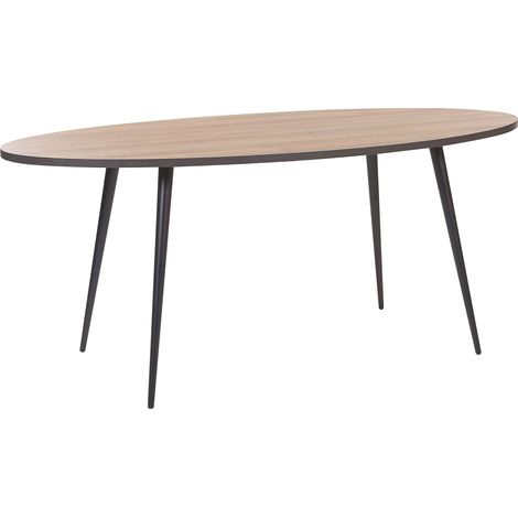Tavolo da Pranzo Piano in Legno Scuro Gambe in Metallo Nero Ovale 180 x 90 cm Ottawa (1/5)