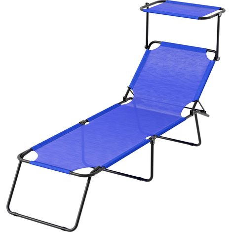 2 Lettini Pieghevoli con Tettuccio Regolabile e Schienale Reclinabile, Struttura in Metallo Nero, Sdraio Prendisole per Spiaggia, Mare, Giardino e Piscina - 187 x 53 x 24 cm (Bianco) - Colore: Blu (1/4)