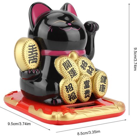 Chaton porte-bonheur en plastique à énergie solaire avec bras mobile décor de voiture et maison adorable Noir (1/5)
