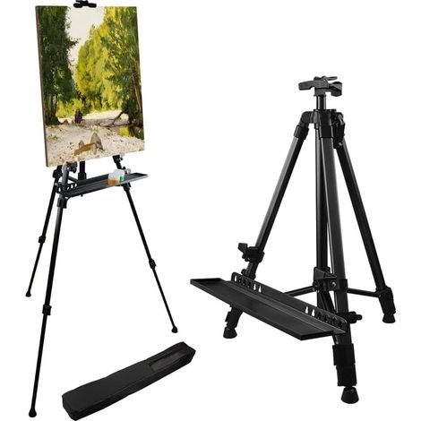 Chevalet d'artiste réglable de 53 à 155 cm avec plateau pour pinceaux Chevalet portable en métal avec plateau pour pinceaux (1/5)