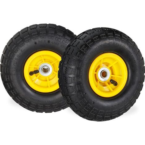 Set de 2 roues gonflables 4.1/3.5-4 Charge max 136 kg Diamètre intérieur 16 mm Longueur moyeu 5.5 cm Caoutchouc pour terrains accidentés (1/5)