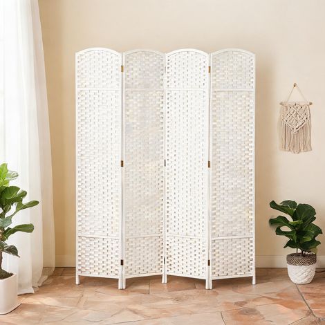 Paravent pliable en bois 160 x 170 cm écran d'intimité blanc (1/5)