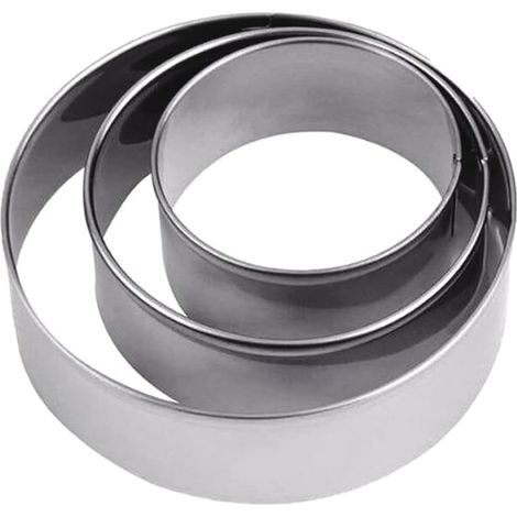 Set mit 3 runden Ausstechformen 10, 15, 20 cm - Höhe 4,5 cm Rundes Gebäckausstechform-Set aus Metall zum Formen von Keksen, Marzipan, Steak Tatar (h-4,5cm-3 Stück)