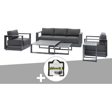 Salon de jardin en aluminium Allure graphite 5 places + housse de protection - Hespéride (1/5)
