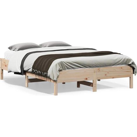 Cadre de lit bois de pin massif 140x190 cm Lattes contreplaqué, pieds robustes, sans matelas Assemblage requis, pour bonne nuit de sommeil (1/4)