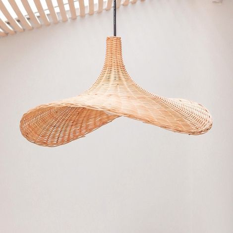 Suspension en Rotin Abat-Jour en Fibres Naturelles Forme Entonnoir 2 Tailles - PANGIVO
