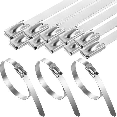 Collier de Serrage Inox, 4,6 x 150 mm Attache Câblées Acier Inoxydable 304, Collier de Serrage Métallique Inox Autobloquante avec Butée à Bille pour Conduits échappement Intérieur Extérieur (1/5)