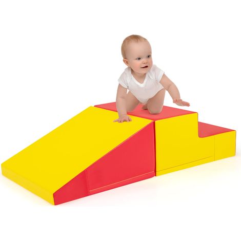 COSTWAY Toddlers Step and Slide Climber for Infants Toddler Soft Play Set-Red (1/5)