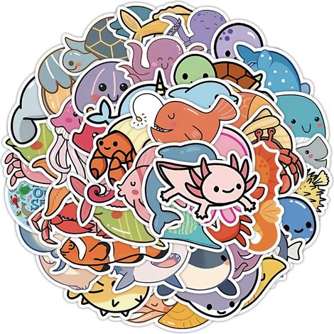 Lot de 50 autocollants animaux sous-marins imperméables, pour bouteilles, téléphones portables, ordinateurs, ordin (1/5)