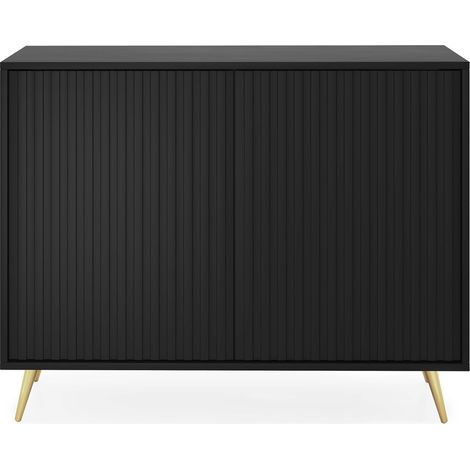 Selsey Bello - Sideboard mit Lamellenfronten - 104 cm - Schwarz mit goldenen Beinen (1/5)