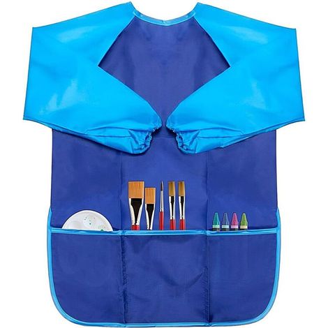 Tablier de peinture en nylon imperméable avec manches pour enfants de 8 à 10 ans avec manches et 3 poches utilisé, pour la peinture d'art scolaire la cuisine etc - L