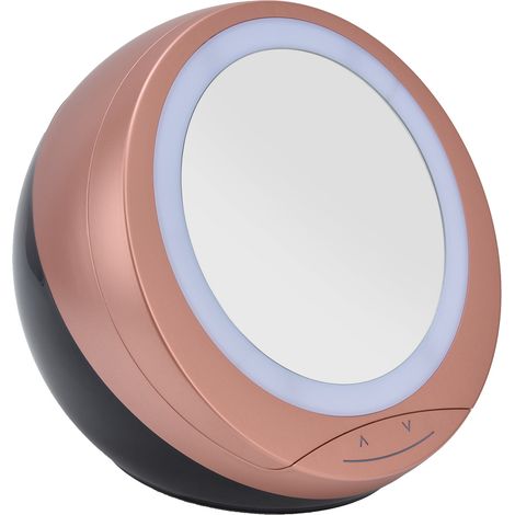 Runder, weißer LED-Schminkspiegel, dimmbar, wiederaufladbar, USB-Anschluss, 2-in-1-Funktion mit Aufbewahrungsbox fürs Badezimmer, Gold (1/5)