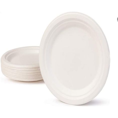 Assiette En Fibre De Canne À Sucre - Compostable - Résistante Aux Liquides Et Aux Graisses - Pour Événements Et Pique-Niques - Diamètre 18,5 Cm - Lot De 50 (1/5)