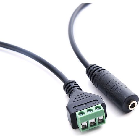 Lötloser, vergoldeter 3,5-mm-Klinkenstecker (weiblich) mit dreipoligem Zweikanal-3,5-mm-Audiostecker (weiblich) und lötlosem Anschlussadapterkabel. (1/5)