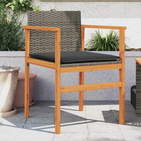 vidaXL Sillas de jardín y cojines 2 uds ratán PE gris y madera maciza (1/5)