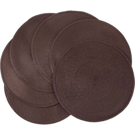 Set de 6 Protège-Tables Tressés Ronds Antidéts Lavables 38 cm Brun Salle à Manger (1/4)