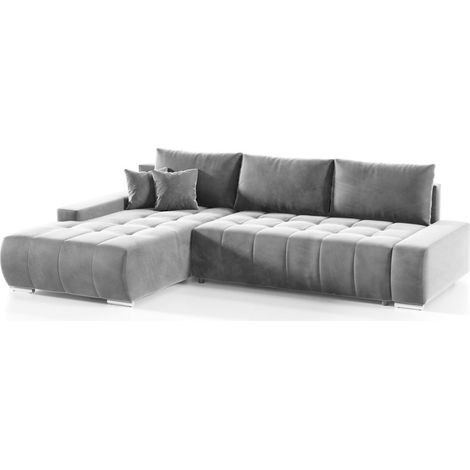 Ecksofa Sofa mit Schlaffunktion VOGAR Stoff Monolith Hellgrau Ottomane Links (1/4)