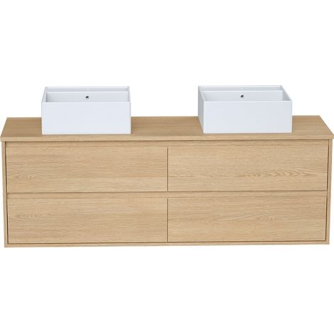 Meuble de salle de bain suspendu avec double vasque à poser en céramique - Placage chêne - 150 cm - MILIPAM (1/4)