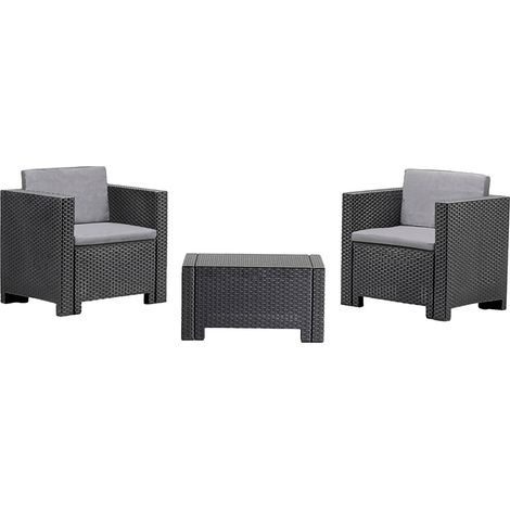 Dmora - Loungeset für draußen Camini, Outdoor-Lounge mit Couchtisch mit Kissen, Gartenkomposition mit Sofa und Sesseln, Made in Italy, Anthrazit (1/4)