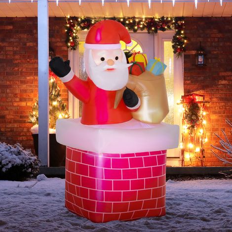 Outsunny – Père Noël gonflable 195 cm avec lumières LED blanches – Sac de cadeaux et cheminée – IP44 pour extérieur – Rouge (1/5)