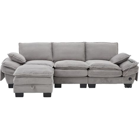Sofá modular de 3 plazas con otomana de corduroy gris claro HOMVRA (1/5)