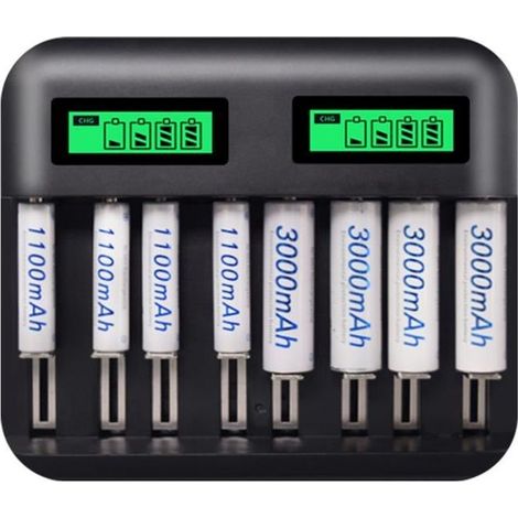 Chargeur de batterie USB à affichage LCD avec 8 piles pour Pile Rechargeable de Taille AA AAA C D (1/3)
