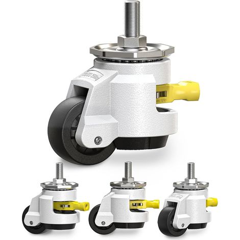Lot de 4 roulette charge lourde à tige de nivellement, taille de vis M12 et 1/2", roulettes pivotantes rétractables, roulettes réglables pour meubles, établi, machine, capacité totale 1000 kg (1/5)