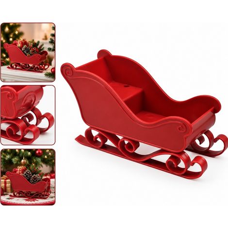 Decoration de Noel Traineau Rouge avec Renne Plastique Details Moules a Poser 13 x 5.3 x 6.5 cm (1/5)