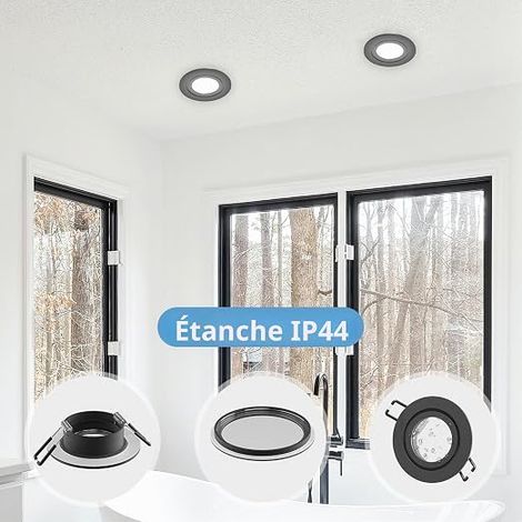 Spot Encastrable Aluminium Noir Support Spot Encastrable Cadre De Montage Avec Douille Rond Spot de Plafond 68mm extra plat Pour Salle de bain, 230V (1/4)