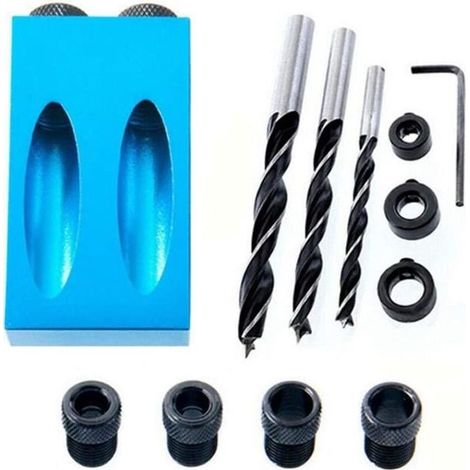 Gabarit pour perçage incliné - Adaptateur 6/8/10mm - 3 mèches à bois - 15 degrés - Noir (1/4)