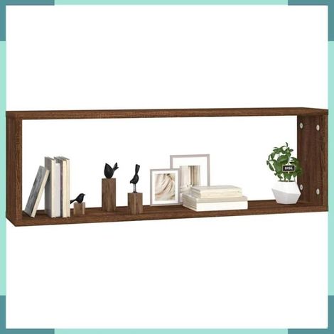 Étagère murale cubique - 815921 - chêne marron - 80×15×26,5 cm - lot de 2 (1/5)