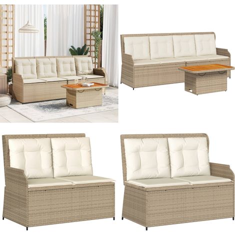 Salon de jardin avec coussins 3 pcs beige résine tressée - Banc de jardin - Table de jardin (1/5)