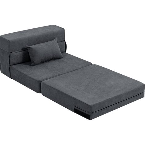 Poltrona letto 3 in 1 pieghevole con cuscino lombare, effetto flanella, grigio scuro (1/5)