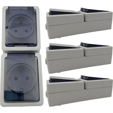 4er Set Doppelsteckdose 2 Fach Steckdose Feuchtraum Aufputz 16 A / 250 V / IP44 (1/5)