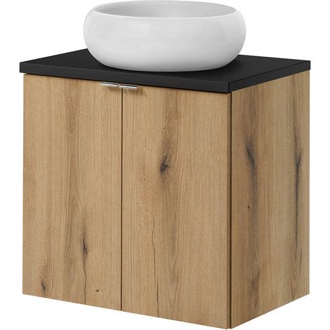 Meuble sous-lavabo avec vasque rond Newport 60 x 72 x 40 cm effet chêne noir [en.casa]
