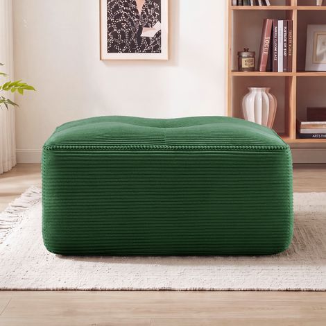 Pouf Cordelia en velours côtelé vert (1/5)