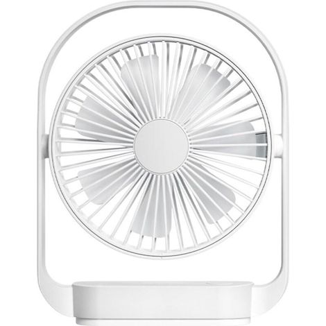 Ventilador de escritorio USB, recargable 2000 mAh, 4 velocidades, con luz LED, color blanco (1/4)